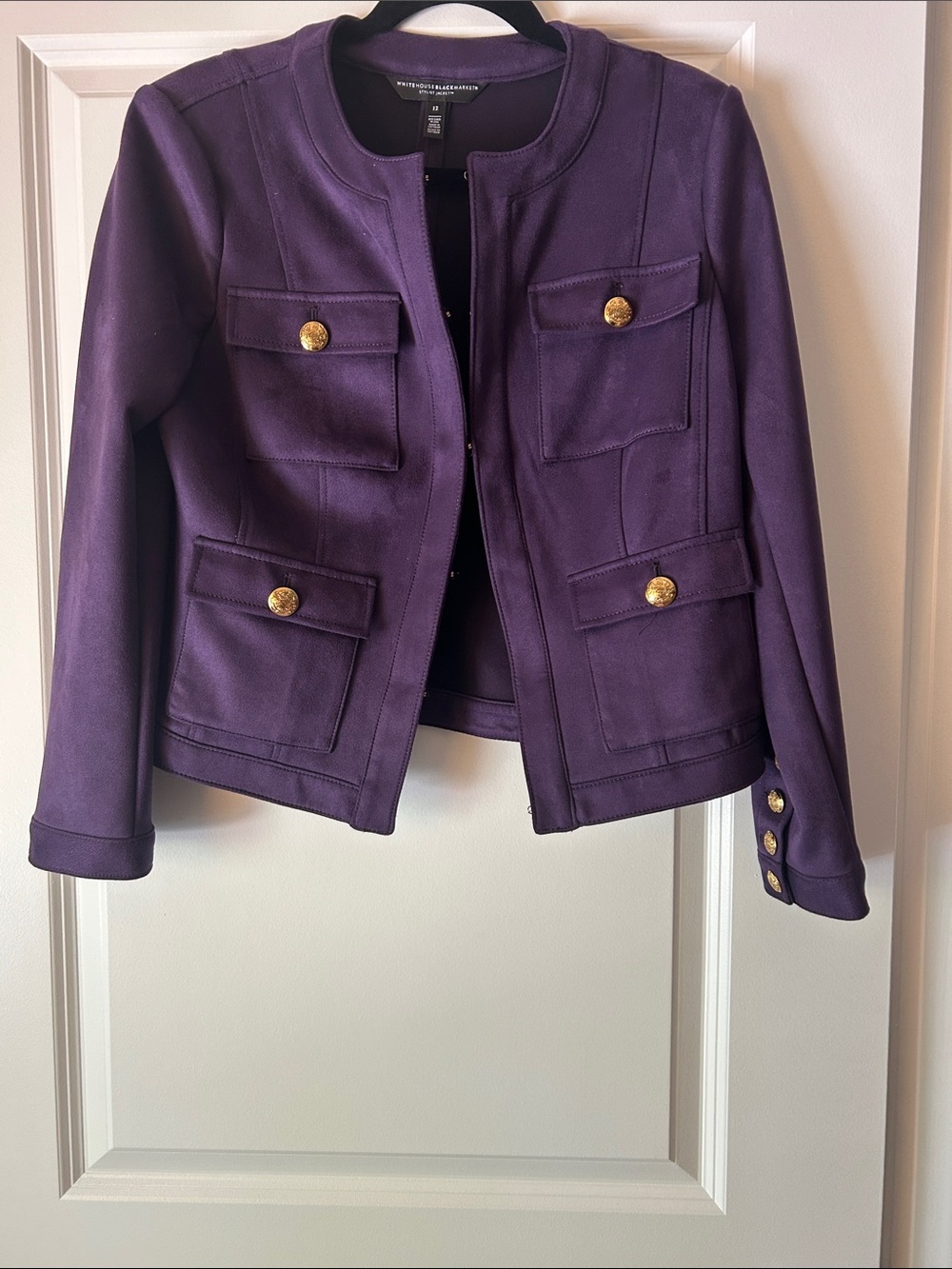 White House Black Market Purple Pocket Blazer with Gold Buttons
